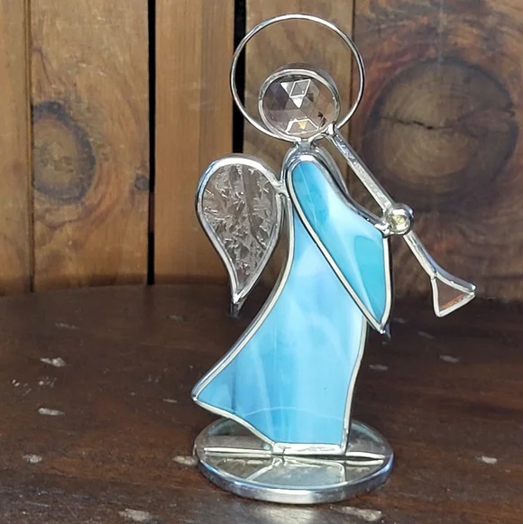 Blue and Silver Stained Glass Angel Figurine - Picture 3 of 10